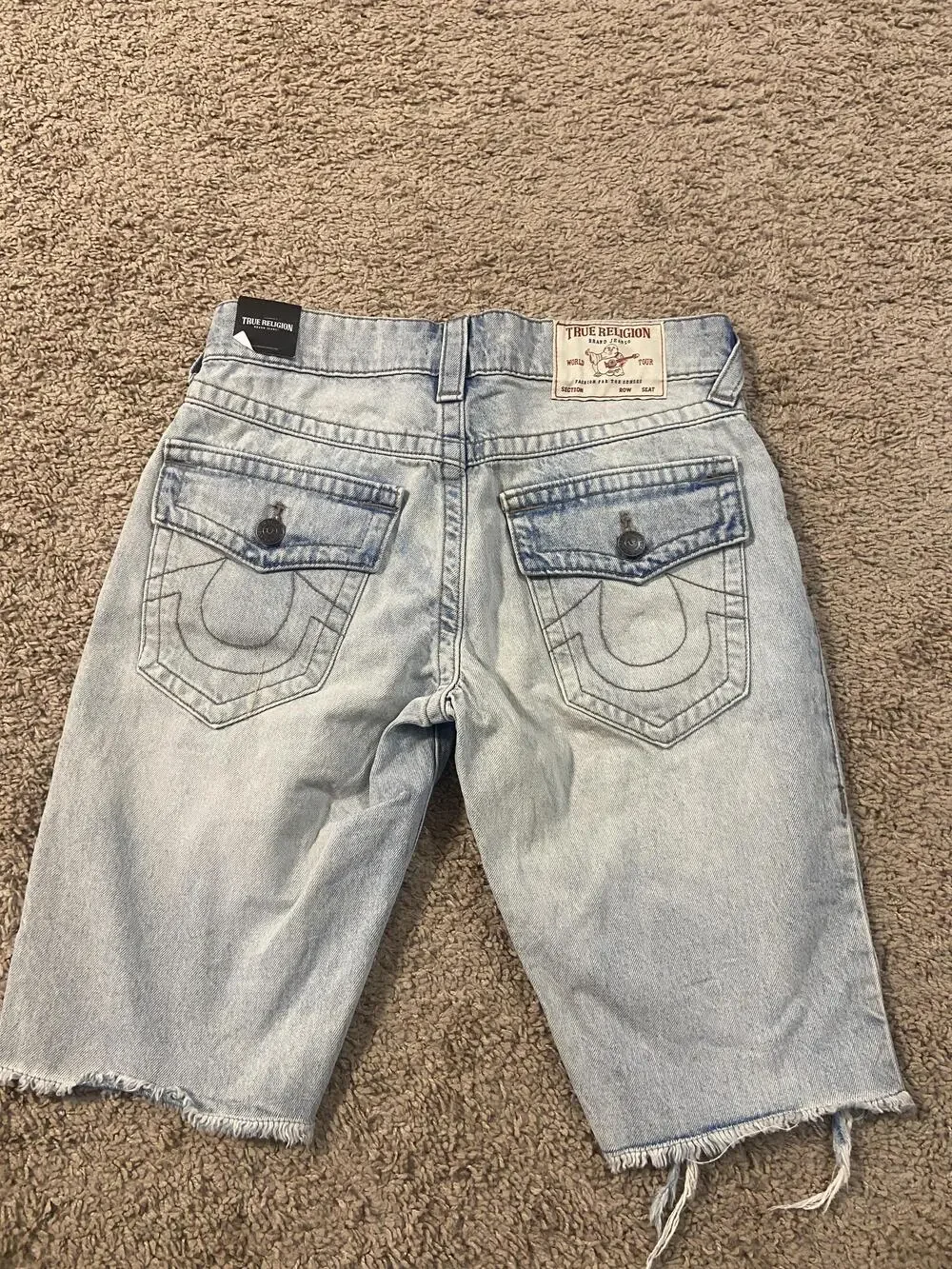 True Religion Ricky Shorts Mens 29 Blue Denim Relaxed Fit Distressed Bermuda
